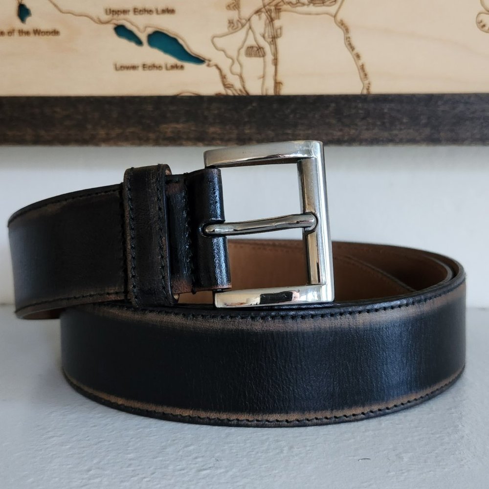 Vintage coffee brown  Leather belt Sz 40 shiny chrome buckle